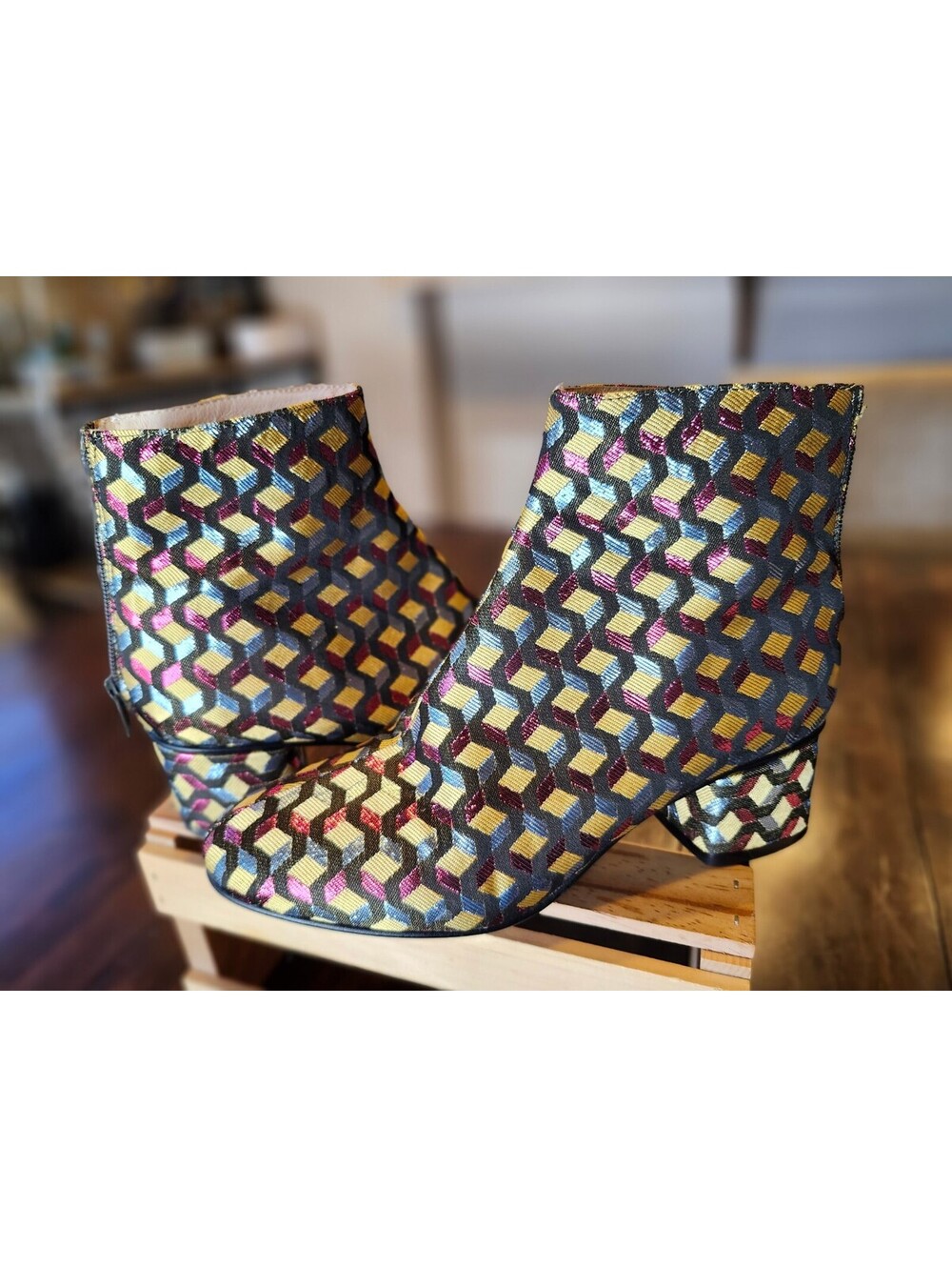 Anthropologie Geometric Patterned Ankle Boots Made in Spain Size 36 EU